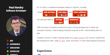 Screenshot of this CV website